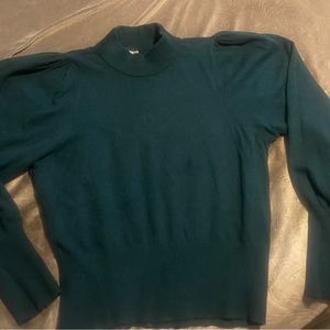 Express Ballon Sleeved Large Mock Neck Green Sweater with tapered waists
